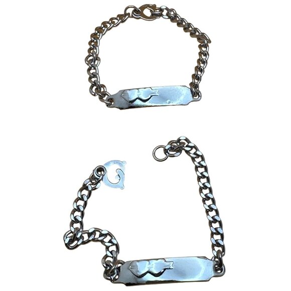 Friendship Bracelet Two Double Heart Arrow ID Matching Silver Tone Love - Picture 3 of 8